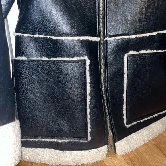 Abercrombie & Fitch Black and Cream Leather Jacket - Picture 4 of 5